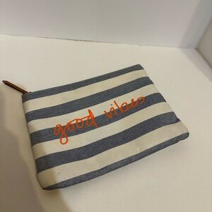 Stella & Dot Navy and Orange Striped Pouch
